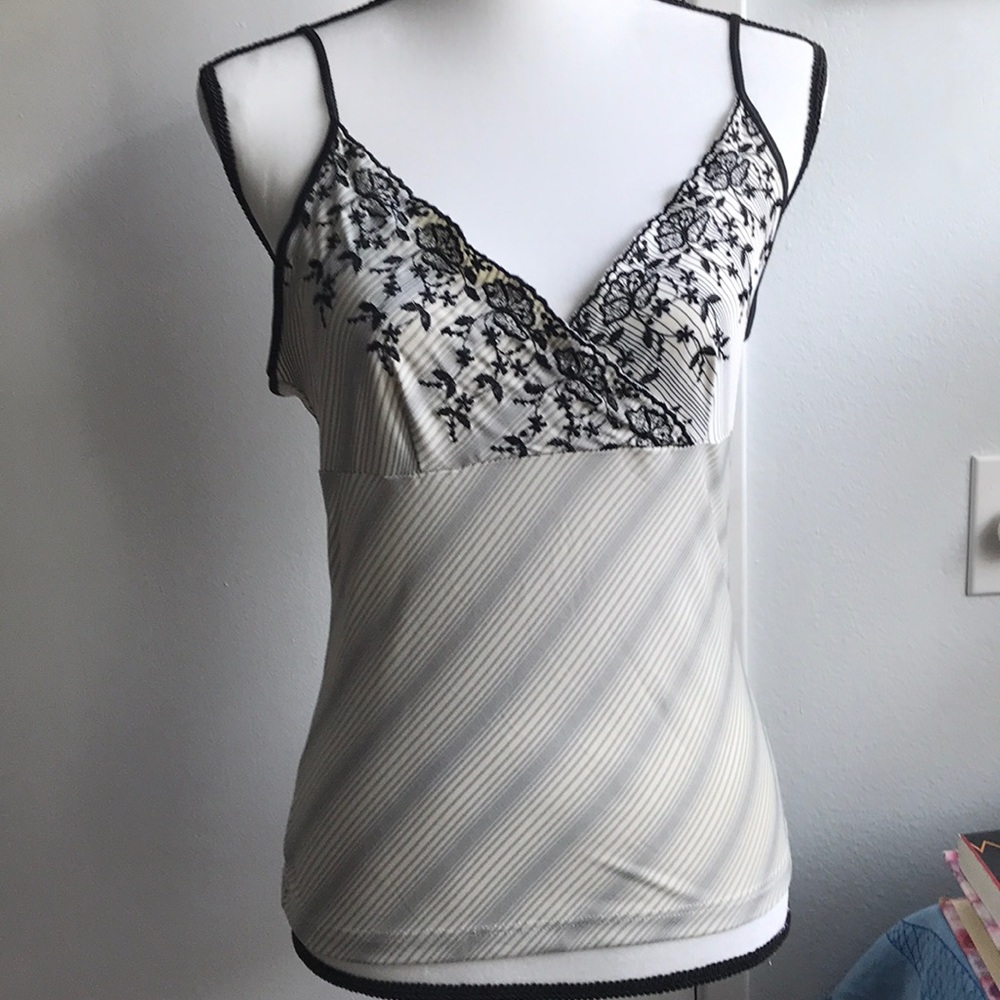 Express Ivory Camisole with Black Floral Lace Trim